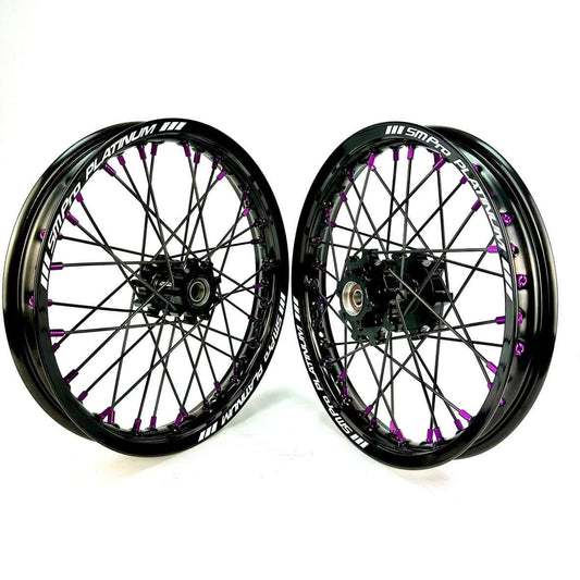 Surron 14" SM Pro Wheel Set Black Hubs / Black Spokes / Purple Nipples