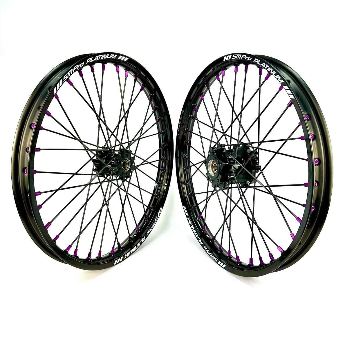 Surron 19" SM Pro Wheel Set Black Hubs / Black Spokes / Purple Nipples