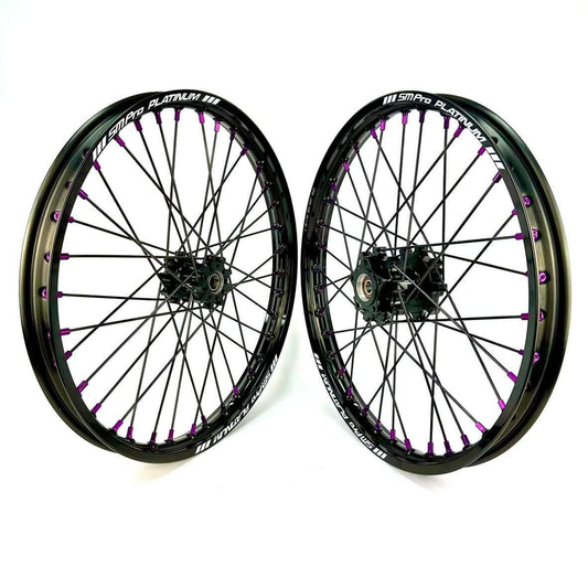 Surron 19" SM Pro Wheel Set Black Hubs / Black Spokes / Purple Nipples